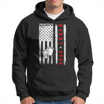 Promoted To Daddy 2024 Patriotic American Flag Fathers Day Hoodie - Thegiftio UK