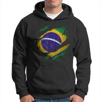 Proud Brazilian Brasil Torn Ripped Brazil Flag Hoodie - Thegiftio UK