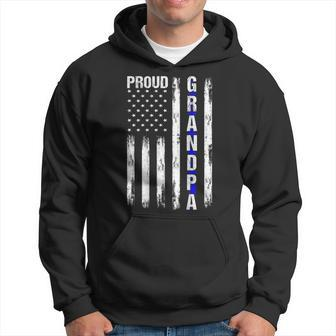 Proud Grandpa American Flag Thin Blue Line Police On Back Hoodie - Monsterry DE