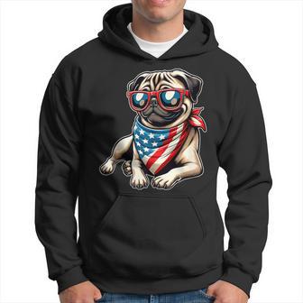 Pug With Bandana Sunglasses 4Th Of July Us Dog American Flag Hoodie - Thegiftio UK
