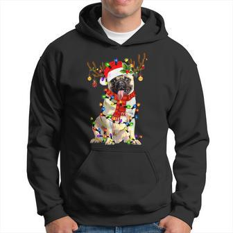 Pug Dog Christmas Reindeer Christmas Lights Pajama Hoodie - Monsterry AU