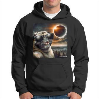 Pug Glasses Taking A Selfie With Solar 2024 Eclipse Hoodie - Monsterry CA