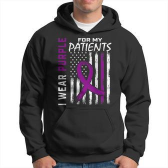 Purple For Patients Alzheimers American Flag Print On Back Hoodie - Monsterry AU