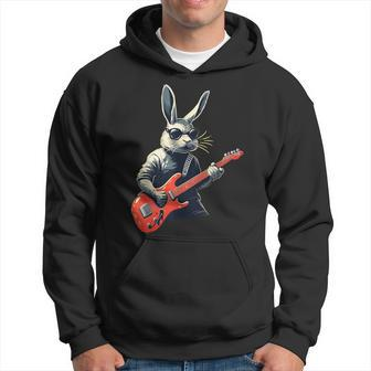 Rabbit Bunny Wearing Sunglasses Playing Guitar Musician Hoodie - Seseable