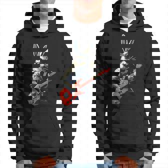 Rabbit Bunny Wearing Sunglasses Playing Guitar Musician Hoodie - Seseable