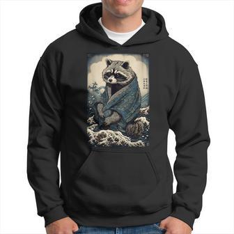 Raccoon And Waves Japanese Hoodie - Seseable