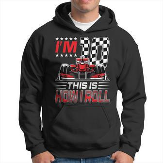 Race Car 10Th Birthday Boy Racing Flag 10 Years Old Pit Crew Hoodie | Mazezy