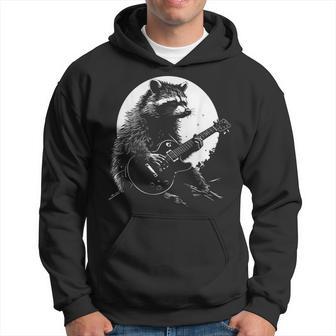 Racoon Playing Guitar With Moon Raccoon Meme Guitarist Hoodie - Monsterry AU