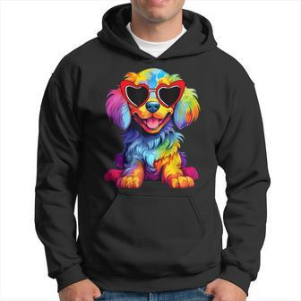 Rainbow Cute Dog Wearing Glasses Heart Puppy Love Dog Hoodie | Mazezy