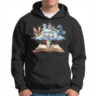 Reading Is Magical Unicorn Dragon Bookworm Book Reader Hoodie - Seseable