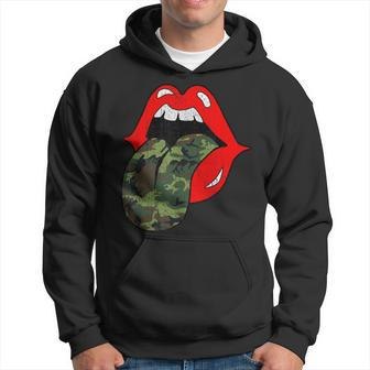 Red Lips Camo Tongue Retro Vintage Trendy Camouflage Hoodie - Monsterry