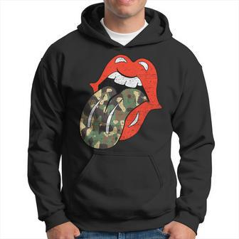Red Lips Camouflage Tongue Vintage Trendy Animal Print Hoodie - Monsterry
