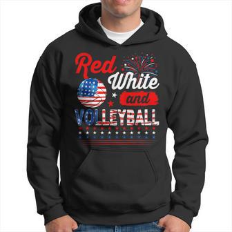 Red White And Volleyball 4Th Of July American Flag Player Hoodie - Thegiftio UK