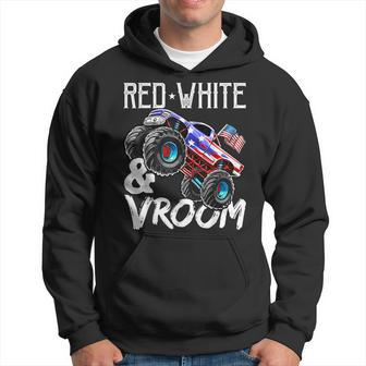 Red White Vroom Monster Truck American Flag July 4Th Boys Hoodie - Monsterry UK