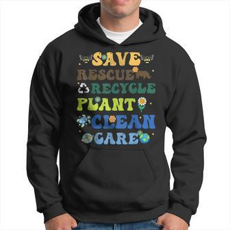Retro Earth Day Save Bees Rescue Animals Recycle Plastics Hoodie - Seseable