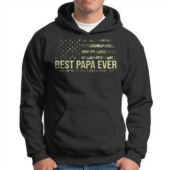 Retro Fathers Day Best Papa Ever Camo American Flag Hoodie - Thegiftio UK