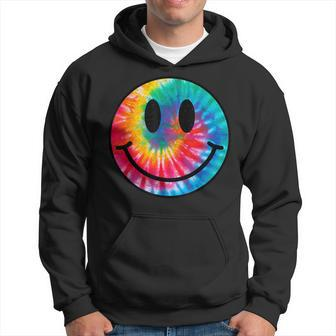 Retro Happy Face Tie Dye Checkered Pattern Smile Face Trendy Hoodie - Seseable