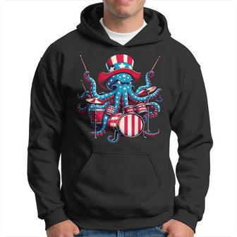 Retro Octopus Playing Drums Retro Musician Drumming Band Hoodie - Monsterry DE
