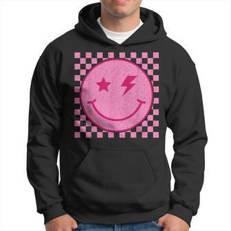 Retro Pink Happy Face Checkered Pattern Smile Face Trendy Hoodie | Mazezy AU