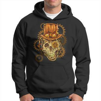 Retro Steampunk Skull Vintage Gears Goth Hoodie - Monsterry CA