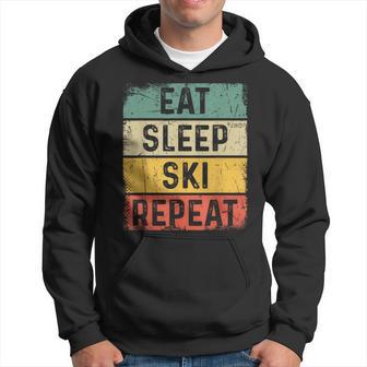 Retro Vintage Skiing Skier Eat Sleep Ski Repeat Hoodie - Thegiftio UK