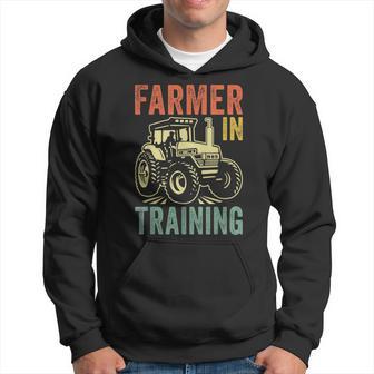 Retro Vintage Tractor Boy Farmer In Training Tractor Graphic Hoodie - Thegiftio UK