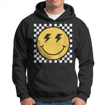 Retro Yellow Happy Face Checkered Pattern Smile Face Trendy Hoodie | Mazezy