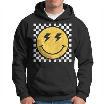 Retro Yellow Happy Face Checkered Pattern Smile Face Trendy Hoodie - Seseable