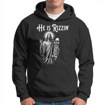 Rizzen Rocker He Is Rizzin Jesus Riding Skateboard Hoodie - Seseable