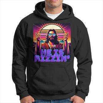 He Is Rizzin' Modern Faith-Inspired Graphic Hoodie - Seseable