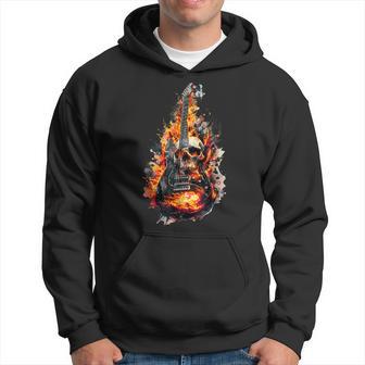 Rock On Guitar Neck Rock & Roll Guitar Skeleton Skull Fire Hoodie - Thegiftio UK