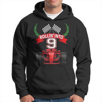 Rollin Into 9 Years Old Racing Car Boys 9Th Birthday Party Hoodie - Monsterry UK