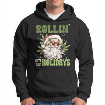 Rollin Into The Holidays Santa Black Marijuana Christmas Hoodie | Mazezy