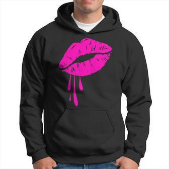 Rosa Lippen Kuss 80er Jahre Lippenstift Make-Up Liebhaber Hoodie - Seseable