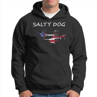 Salty Dog American Flag Marlin Skeletons Fisherman Hoodie - Monsterry UK