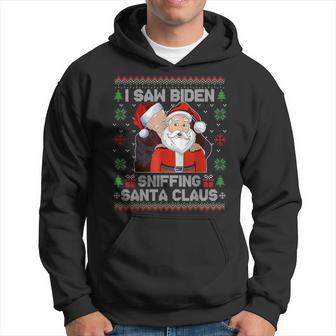 I Saw Biden Sniffing Santa Claus Biden Ugly Xmas Hoodie - Seseable