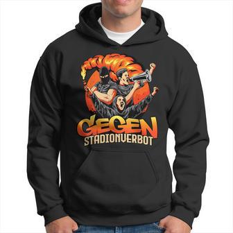 Schwarzes Hoodie Gegen Stadionverbot, Feuer-Design Grafik-Print - Seseable