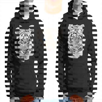Schwarzes Hoodie mit Weißem Tiger-Gesicht, Tiermotiv Tee - Seseable
