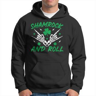 Shamrock And Roll Rock And Roll Saint Patrick's Day Skull Hoodie - Seseable
