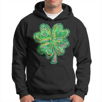Shamrock Sequins Effect Clover Happy St Patrick's Day Womens Hoodie | Mazezy