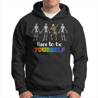 Skeleton Dabbing Dare To Be Yourself Autism Awareness Hoodie - Monsterry AU