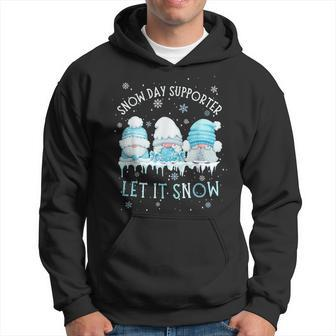 Snow Day Supporter Let It Snow Cute Blue Gnome Xmas Holiday Hoodie - Seseable