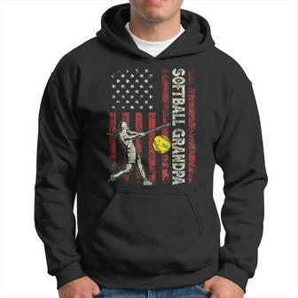 Softball Grandpa Us Flag Dad Patriotic Fathers Day Hoodie - Monsterry