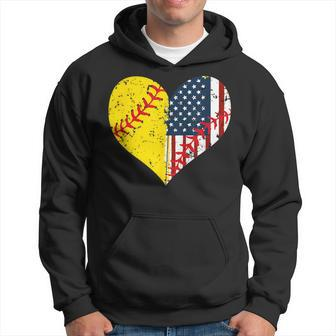 Softball Heart American Flag 4Th Of July Hoodie - Monsterry