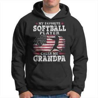Softball Player Calls Me Grandpa Usa Flag Father's Day Hoodie - Monsterry