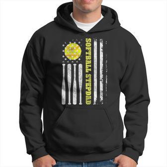 Softball Stepdad Vintage Usa American Flag Father's Day Hoodie - Thegiftio UK