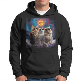 Solar Eclipse 2024 Three Cats Wearing Glasses Hoodie - Thegiftio UK