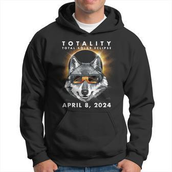 Solar Eclipse 2024 Wolf Wearing Eclipse Glasses Hoodie - Seseable