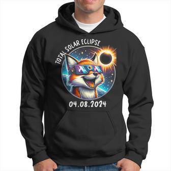 Solar Eclipse Fox Wearing Glasses Pet April 8 2024 Hoodie - Seseable