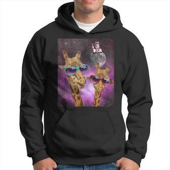 Space Giraffes In A Nebula Cat On The Moon Hoodie - Monsterry